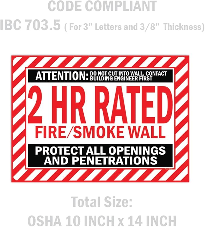 2 HR Rated Fire/Smoke Wall Label, Protect All Openings and Penetrations Sign Sticker 10 x 14 OSHA