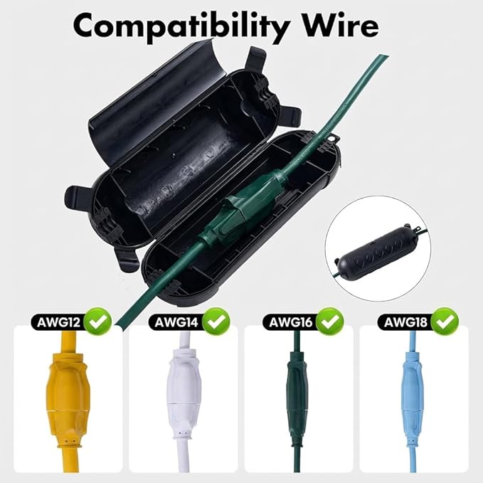 6Pack Outdoor Extension Cord Cover, IP44 Waterproof Extension Cord Protector for Outdoor Connections, Weatherproof Safety Box for Holiday Lights, Garden Tools & Outdoor Appliances, Black