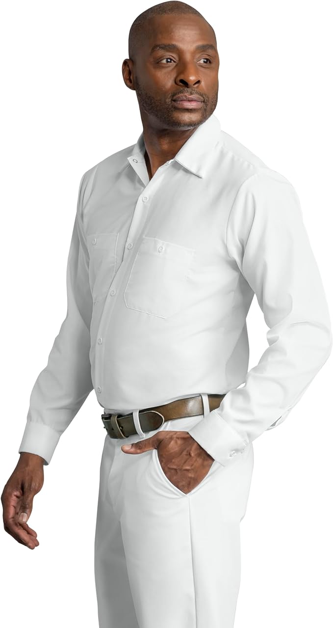 Red Kap Men's Long Sleeve Industrial Work Shirt | Moisture Wicking Button Up, Wrinkle Resistance Fights Fading & Stains
