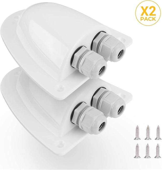 BougeRV 2 Packs of White Solar Double Cable Entry Gland Box, RV roof Waterproof ABS Solar Double Cable Entry housing for RVs, Boats, Yacht, Roofs，camperman for All Cable Types 14AWG to 10AWG （White）
