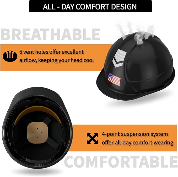 Reflective Safety Hard Hat with Visor,Vented Protection Construction Hard Hat,ANSI Z89.1& OSHA Approved Safety Helmet