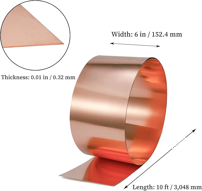 GOORY Copper Flashing 28 Gauge - 6in x 10ft 0.013"(0.32mm) Thickness Roof Flashing Roll - 99.95+% Pure Copper Sheet Metal ASTM B152 - Roofing Repair DIY Project Contractor Jewelry Crafts