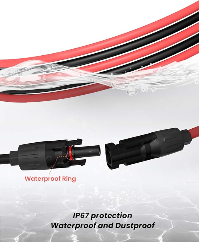 BougeRV 100Feet 10AWG Solar Extension Cable with Female and Male Connector with Extra Pair of Connectors Solar Panel Adaptor Kit Tool (100FT Red + 100FT Black)