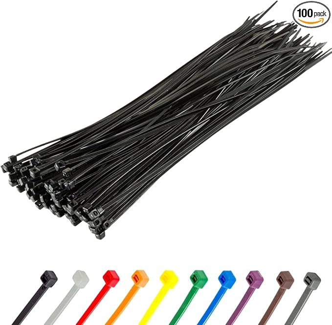 GTSE 8 Inch Black Zip Ties, 100 Pack, 40lb Strength, UV Resistant Strong Nylon Cable Ties, Self-Locking 8" Tie Wraps
