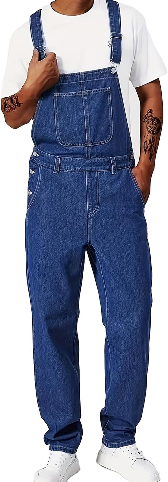 Men's Bib Overall Relaxed Fit Adjustable Strap Denim Work Pants with Large Pockets Durable Comfortable Jumpsuit for Men