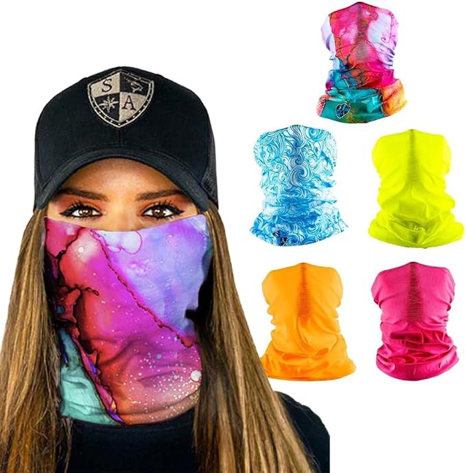 S A Company 5-Pack UV Face Shield | UV 30+ Multipurpose Neck Gaiter Balaclava for Adults | Multiple Color Packs