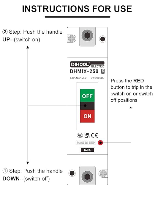 DIHOOL Main 160 Amp DC Circuit Breaker, 240V Battery Disconnect Switch, Master Switch for Car RV Marine Boat Truck Trolling