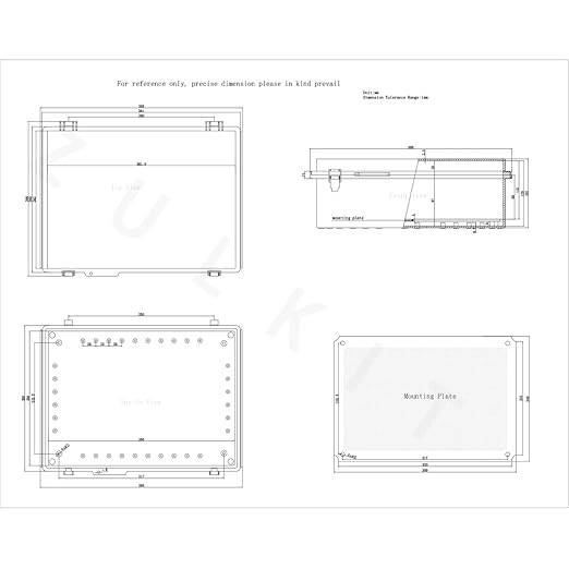 Zulkit Junction Box,IP67 Waterproof Electrical Box Hinged Cover Stainless Steel Buckle Plastic Enclosure for Project w Mounting Plate Wall Bracket and 2 Cable Gland Grey 15"x11"x5.1"/380x280x130mm