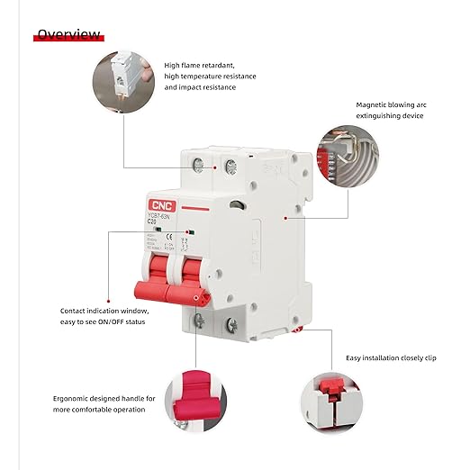 CNC AC Miniature Circuit Breaker, 50 Amp 400V 2 Pole DIN Rail Mount Circuit Breaker, Thermal Magnetic Trip, Solar AC Disconnect Switch MCB (50Amp)