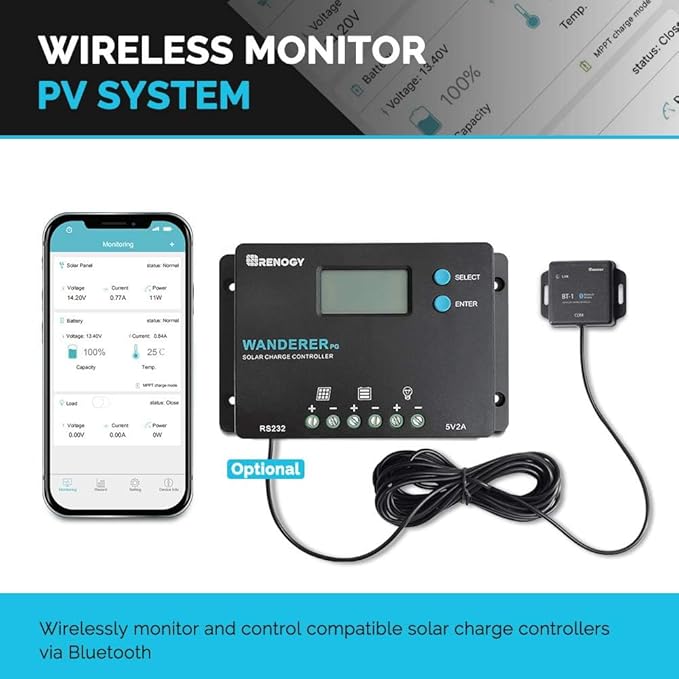 Renogy 10A 12V/24V PWM Postive Ground Solar Charge Controller Regulator Compact Design w/ LCD Display for Deep Cycle Sealed, Gel, and Flooded Battery