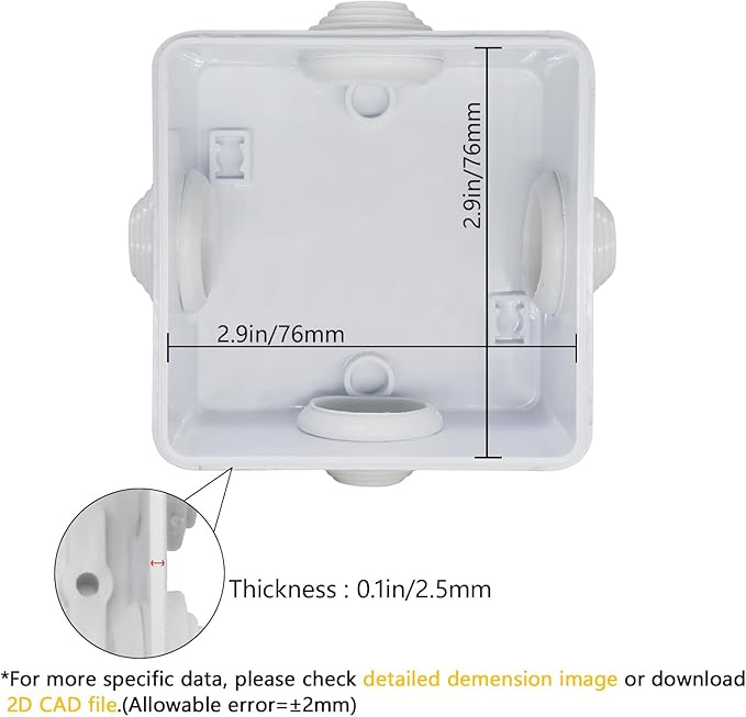 LeMotech Junction Box, ABS Plastic IP55 Water Resistant and Dustproof, Universal Electrical Enclosure, Outdoor and Indoor Project Box, Outer Size 3.1" x 3.1" x 1.9", White (Pack of 2)