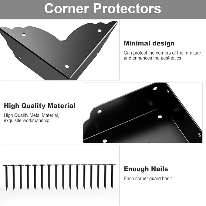8 Pieces 70x70x26mm/2.76"*2.76"*1.02" Antique Bronze Decorative Box Corner Covers Guards Desk Edge Protectors (Black)