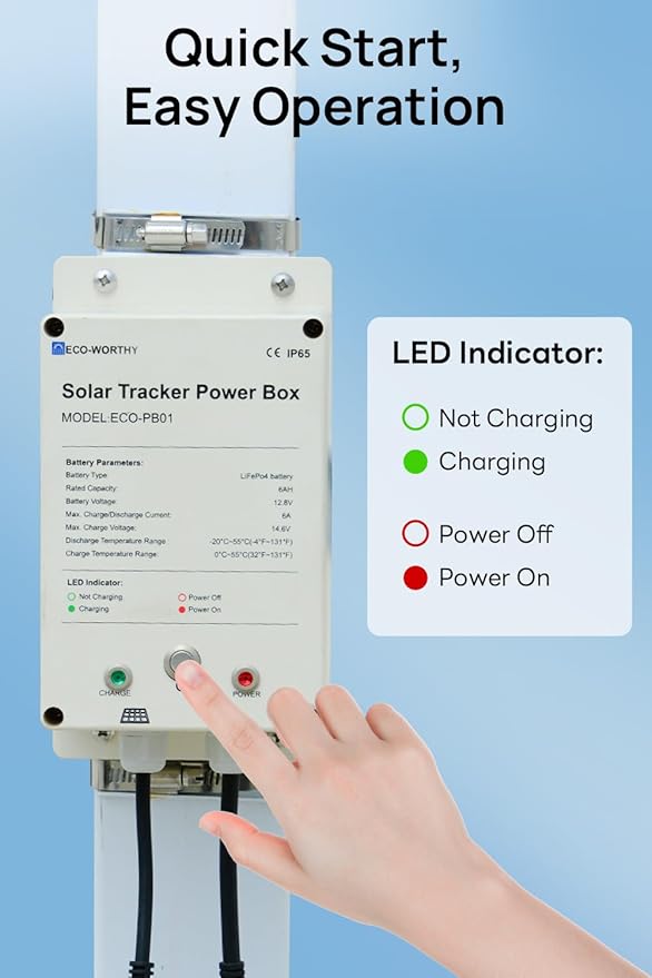 ECO-WORTHY Power Box for Solar Tracker System IP65 Waterproof: 10W Monocrystalline Solar Panel + 6AH 12V LiFePO4 Battery with 3000+ Cycles and BMS Protection Plug and Play for Garden and Outdoor