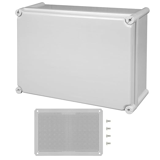 Junction Box，15"x 11"x 5.1" Outdoor Electrical Box with Mounting Plate, IP67 Dustproof Waterproof ABS Plastic Project Box, DIY Electrical Enclosure Gray (380x 280x 130 mm)