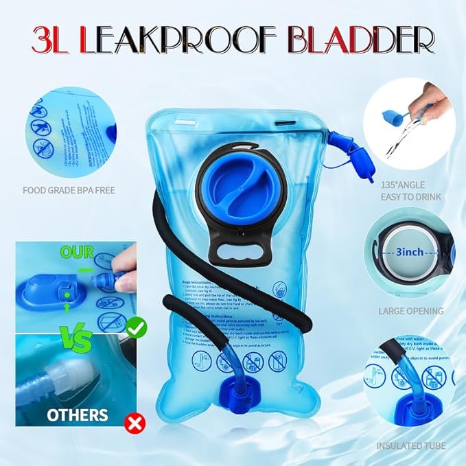 Hydration Pack, Water Backpack with 3L Hydration Bladder Lightweight Insulation, Festival Essential, Rave Hydration Backpack, Hydropack Backpack for Rave, Hiking, Biking, Festival Gear
