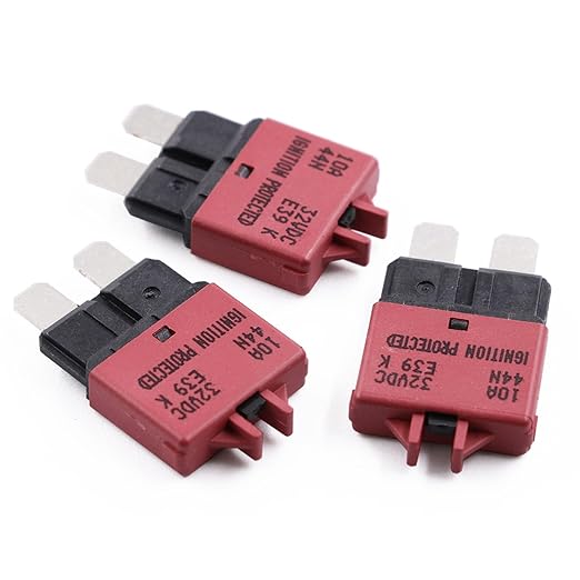 12V 24V 10A Manual Resettable Fuse Circuit Breaker ATO/ATC Low Profile for Car, RV, Solar, Marine, Moto - UL Certified - Automotive Blade Fuses 10 Amp 32V DC, 3 Pack