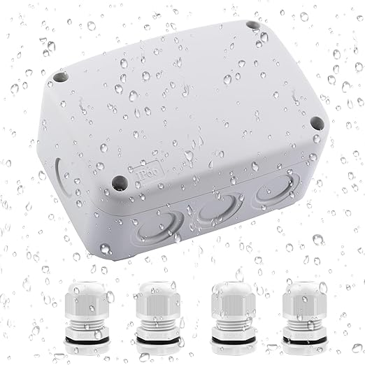 Outdoor Junction Box,Nineleaf White IP66 Weatherproof Electrical Project Boxes PVC/ABS Plastic Enclosure Box Universal Watertight 4.9 x 3.3 x 2.3 inch, with 4PK White 20mm Cable Gland Grey(1 Set)