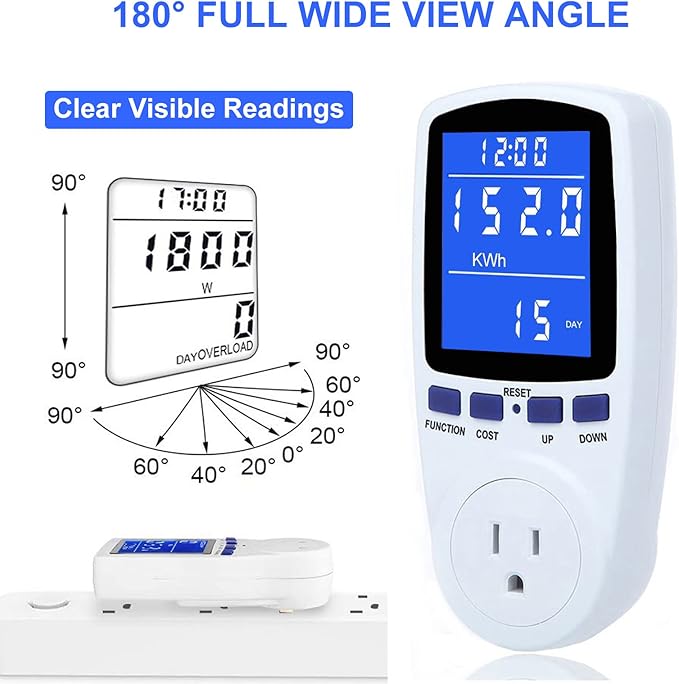 2 Pack Watt Meter Power Meter Plug Home Electricity Usage Monitor with 1 Cord, Electrical Usage Monitor Consumption, Energy Voltage Amps Kill Meter with Backlight, Overload Protection, 7 Modes Display