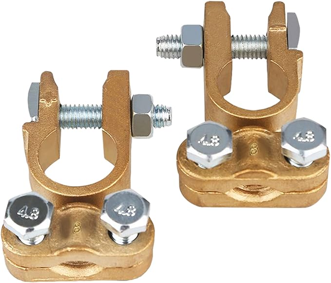 Ampper Brass Battery Terminals Connectors Clamps, Top Post Battery Terminal Protector Set for Marine Car Boat RV Vehicles (1 Pair)