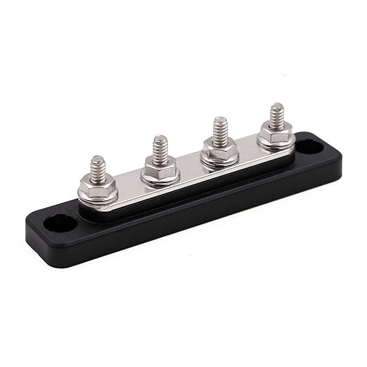 Gloaso Bus Bar Copper 12V 100A 4 x 3/16" Posts Terminals Power Distribution Blocks, Marine Busbar, Mini Battery Buss Bar 12 Volt-48V DC for Car RV Solar Truck Boat Automotive Marine, Black