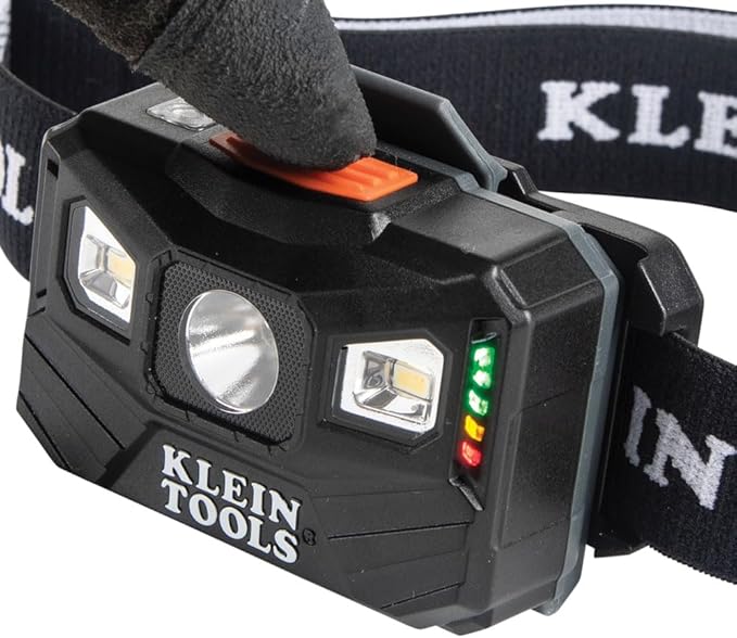 Klein Tools 56048 Rechargeable LED Headlamp, Adjustable Fabric Strap, 400 lms, All-Day Runtime, for Work, Running, Outdoor Hiking