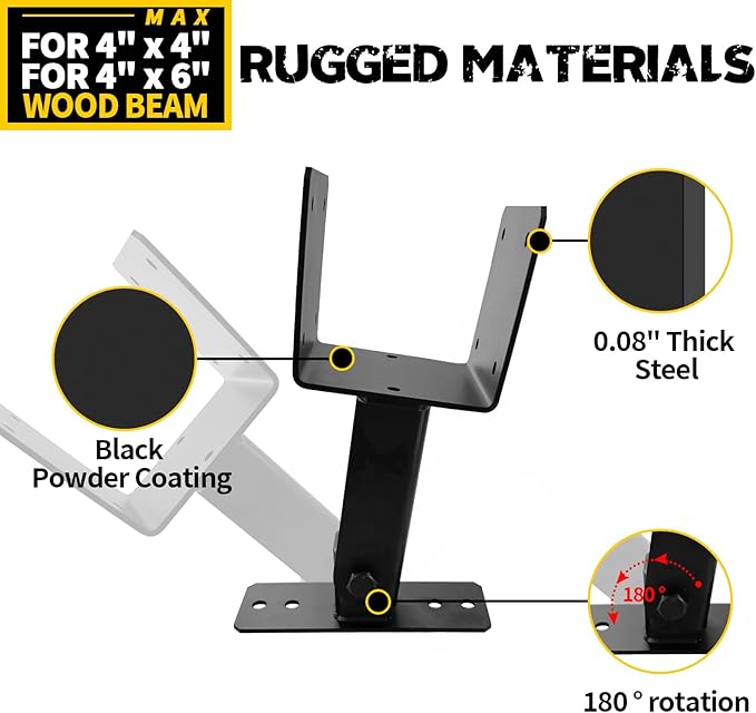 Roof Riser Bracket Kit,Adjustable Angle Roof Riser for 4 x 4(Actual:3.5" x 3.5") Lumber,Heavy Duty Steel Roof Riser Beam Bracket for Outdoor Pergola,Porch,Log Cabin with Screws - 4Pack