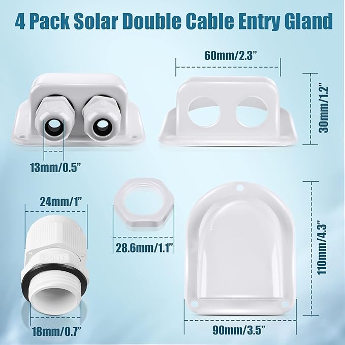 Enhon 4 Pack Solar Cable Entry Gland, Weather Resistant Solar Gland, Dual Cable Entry Housing for All Types 3mm² to 10mm² RV, Caravan, Marine, Boat, Cabin (White)