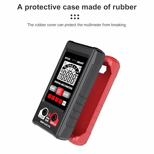 HT Automatic Digital Multimeter, 2000 Counts Smart Digital Multimeter Non Contact Volt DC Amp Meter Tester Digital Voltmeter for Ac/Dc Voltage Electric Meter Tester Tool (Red)