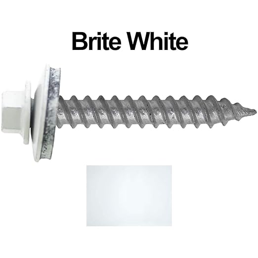 Metal Roofing Screw: (250) 12 x 1-1/2" BRITE WHITE Hex Sheet Metal Roof Screw. Sharp Point metal to wood siding screws. 9/16" EPDM washer.