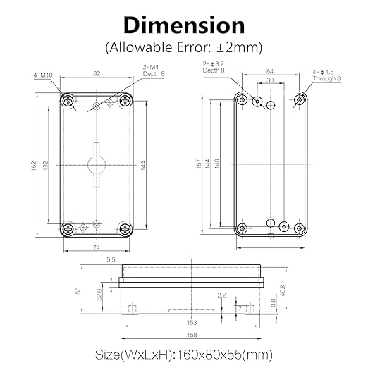 LeMotech Junction Box IP67 Waterproof Dustproof ABS Plastic Project Box for Electrical Outdoor Enclosure Gray 6.3 x 3.1 x 2.2 inch (160 x 80 x 55 mm)