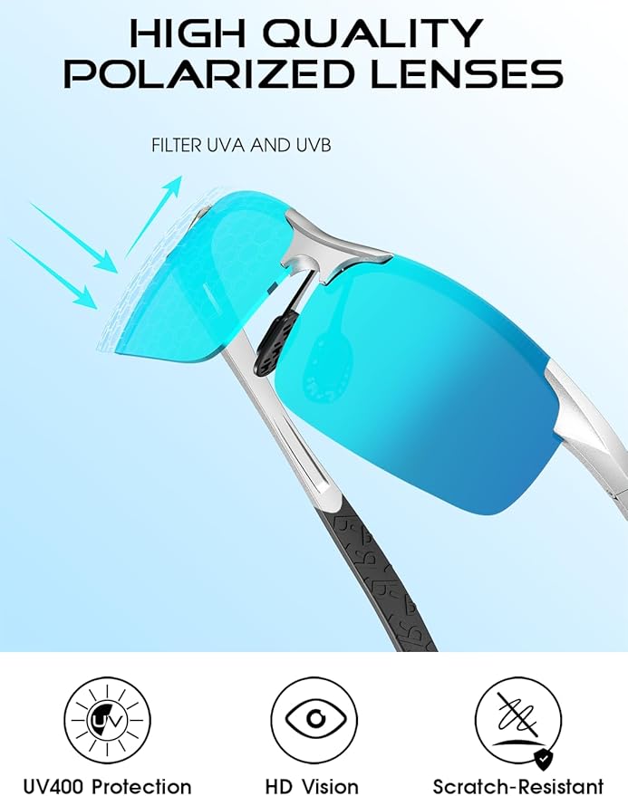 ATTCL Polarized Sunglasses Men Sports: UV Protection Anti Glare Wrap Around Lightweight Metal Driving Fishing Golf Running