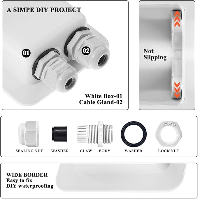 Weatherproof ABS Solar Double Cable Entry Gland for All Cable Types 2mm² to 6mm² for Solar Project on Rv, Campervan, Boat