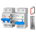32 Amp Dual Power Manual Transfer Switch, 2Pcs 2-Pole Circuit Breakers with Single-Side Slide Lock, DIN Rail Included, Ideal for Industrial and Home Use