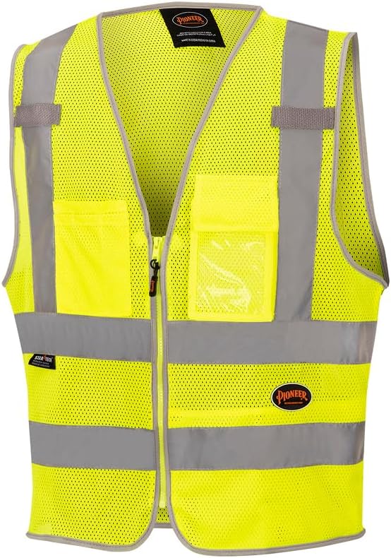 Pioneer Hi Vis Safety Vest for Men & Women - Reflective Cooling Mesh - 8 Pockets - Class 2 - Construction, Traffic, Security