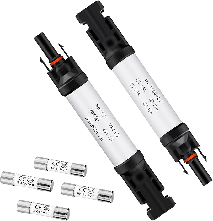 20A Solar Fuse Holder Connector IP68 Waterproof 1000V in-line Fuse Holder 20A Male and Female Connector Waterproof in-Line Fuse Holder (Contains 4 fuses + 2 Solar Fuse Holders)… (20A)