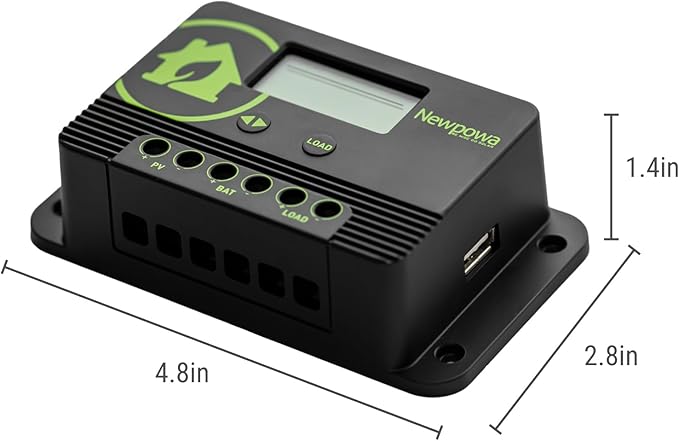 Newpowa 20A PWM Solar Charge Controller 12V/24V Compact Design LCD Display Off Grid Solar Panel Adjustablefor AGM, Gel, Flooded and Lithium Battery