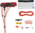 Solar Panel Cleaning Brush & Squeegee Kit, 32.81ft Long Reach Extendable Water Fed Pole Kit, Water Fed Window Cleaner Tool with 14" Brush, for Window Outdoor Roof Cleaner Kit (32.81FT Long)