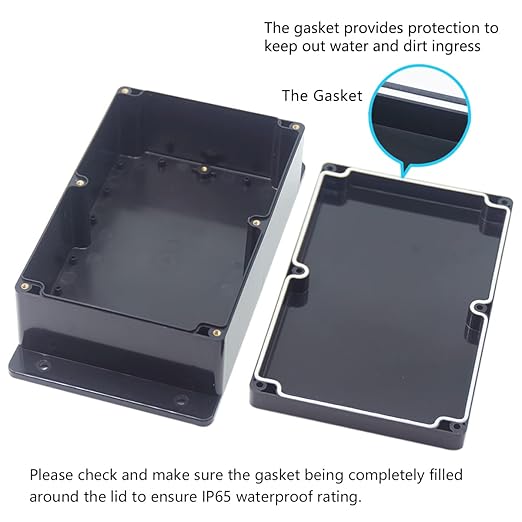 Junction Box, Zulkit Project Box Waterproof Dustproof IP65 ABS Universal Electrical Boxes Enclosure with Fixed Ear Black 9.06 x 5.91 x 3.35 inch (230 x 150 x 85 mm)(Pack of 1)