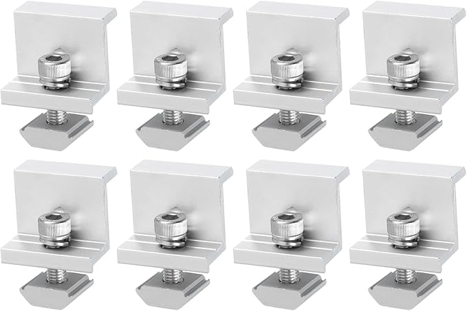 uxcell 8Pcs Solar End Clamp, 30mm Aluminum Adjustable Solar Panel Mounting Bracket Clamp Solar Mounting Z Bracket Clamps for Solar Panel PV Mounting System, Silver