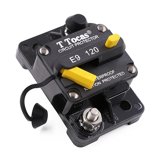 E9 Hi-Amp 120A Circuit Breaker with Manual Reset 12V - 48V DC | Waterproof IP67 UL Certified | 120 Amp Switchable Surface Mount