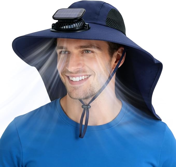 Solar Fan Hat Wide Brim Hat with Fan Sunscreene Neck Flap 3-Speed Outdoor Sun Hat for Fishing,Hiking,USB Solar Charging