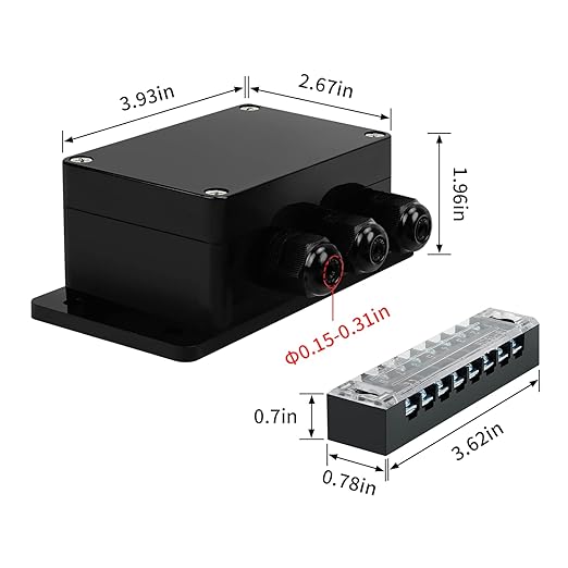 ABS IP67 Waterproof Dustproof Electrical Junction Box, with 15A 600V Barrier Terminal Cable Connector, 3 in/3 Out Power Junction Box（3.93 * 2.67 * 1.96in）