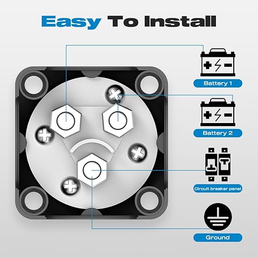 Battery Disconnect Switch, Malictele 200A 1-2-Both-Off Marine Dual Battery Switch 12-48V Waterproof Heavy Duty Battery Isolator Switch for Car Vehicle RV and Boat