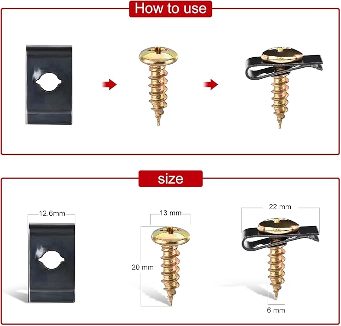 Nilight 170Pcs Car U-Clip and Screw Assortment Kit 9 Different Sizes Automotive U Nut and Screw Clip Replacement Parts for Dash Door Panel Interior