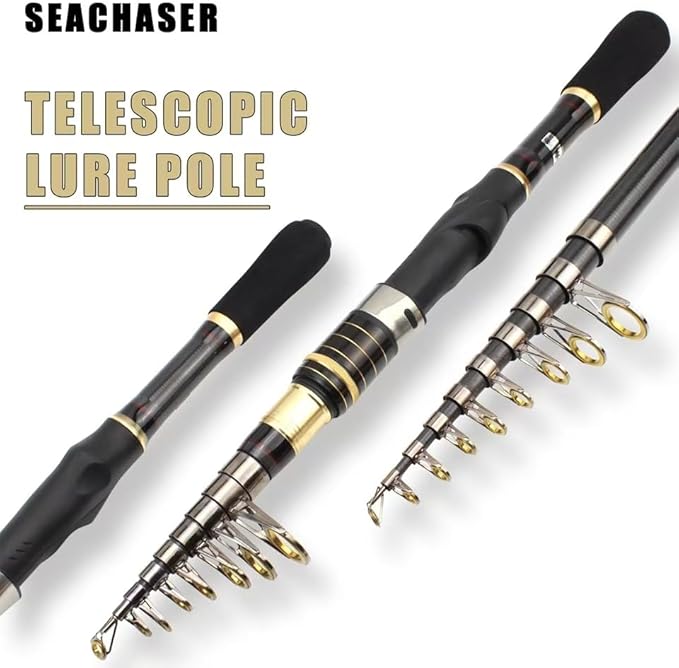 Telescopic Fishing Rod and Reel Combo, 2PCS 5.9FT Collapsible Fishing Pole Set with Pre-Loaded Spinning Reel Lures and Carrier Bag, Saltwater Freshwater Fishing Gear for Adults