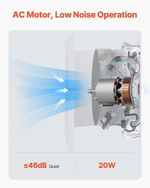 VEVOR Through-the-Wall Ventilation Fan， White Grille, 110 CFM, 6.8" Diameter Exhaust Fan Duct with 10-Inch Retractable Hose for Kitchen, Living & Laundry Room Workshop