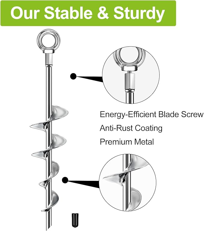 Ground Anchors Screw in, 18 Inch Ground Anchors Heavy Duty Metal Earth Auger Anchors Trampoline Stakes Kit High Wind for Swing Set Shed Rv Canopy Gazebo Mobile Home Tree Playground Dog, 4 Pack