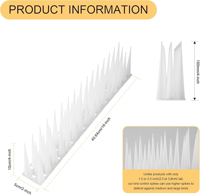 OFFO Bird Spikes Pigeon Outdoor Spikes for Cat Keep Birds Raccoon Woodpecker Away Covers 53 Feet(16.2m), Frosted White
