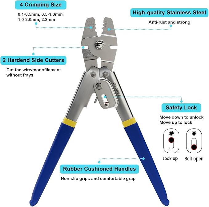 Wire Rope Crimping Tool Kit, 100ft 1/16" Stainless Steel Wire Rope Cable with 160PCS Aluminum Crimping Loop Sleeve, 10PCS Thimble for Railing, Decking, Picture Hanging