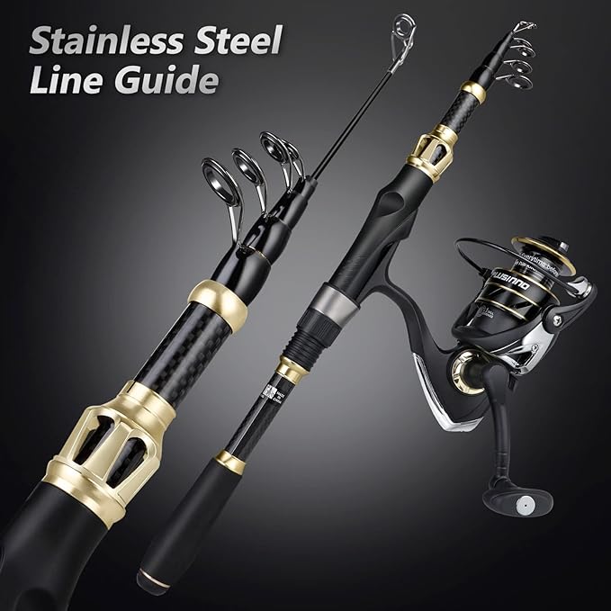 PLUSINNO Fishing Rod and Reel Combo,Fishing Pole,Telescopic Fishing Rod Kit with Spinning Reel, Telescopic Fishing Pole with Carrier Bag for Freshwater Saltwater for Men Women